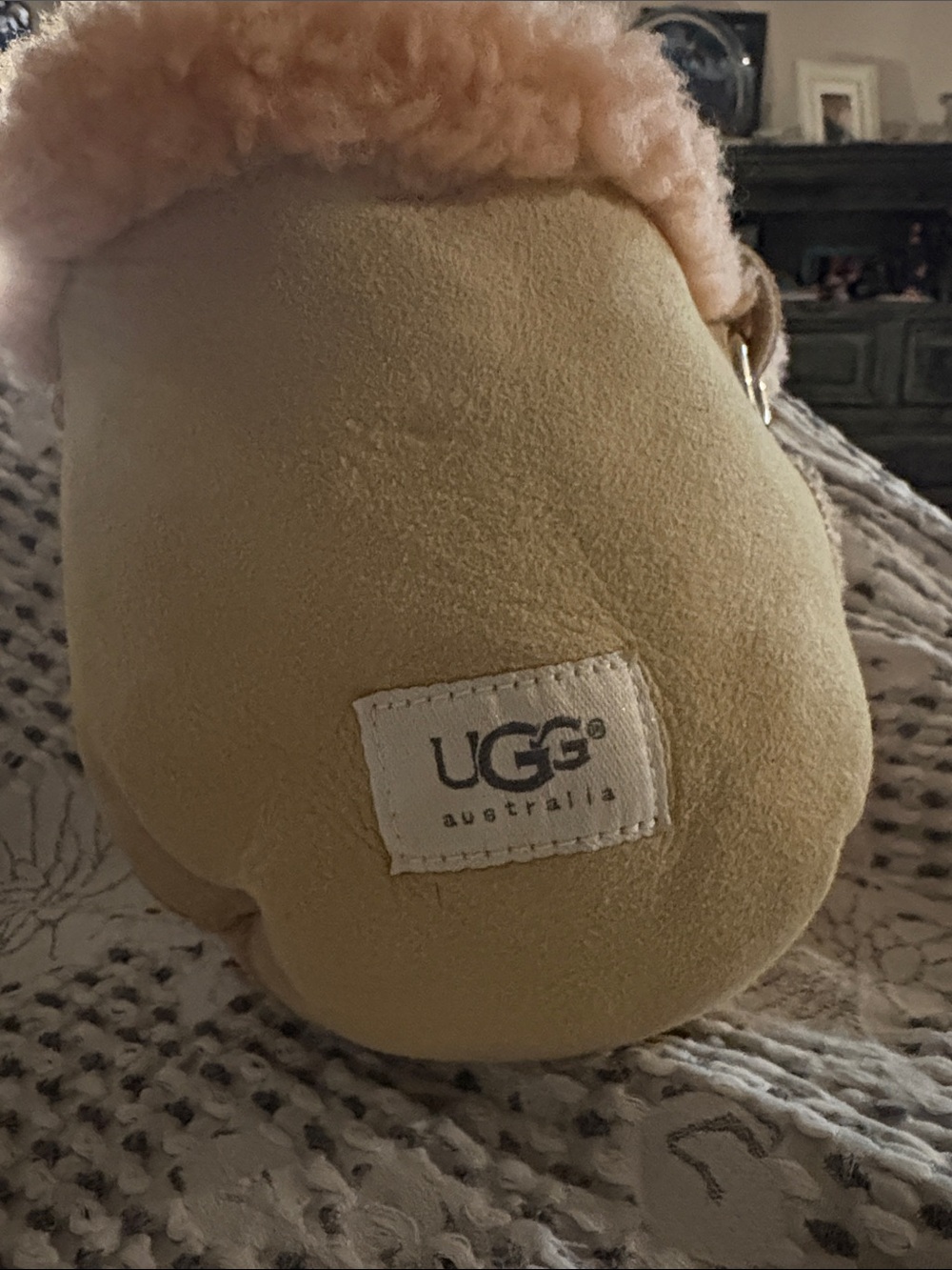 UGG Cream Suede Mini Bucket Bag with Blush Shearling Trim - Picture 2 of 8
